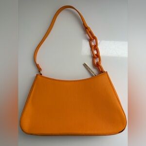 House Of Want Newbie Baguette Vegan Leather 
Orange Shoulder Bag. Back pocket.